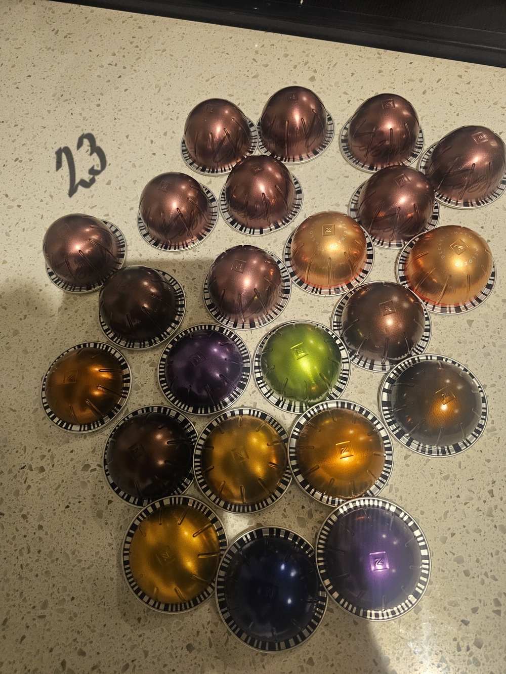 23 Nespresso Vertuo Pods Assorted Coffee Flavors.